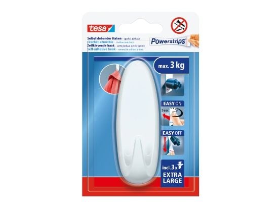 TESA 59025-00000-00, Innendørs, Knagg, Hvit, Polystirol, Limstrimmel, 3 kg