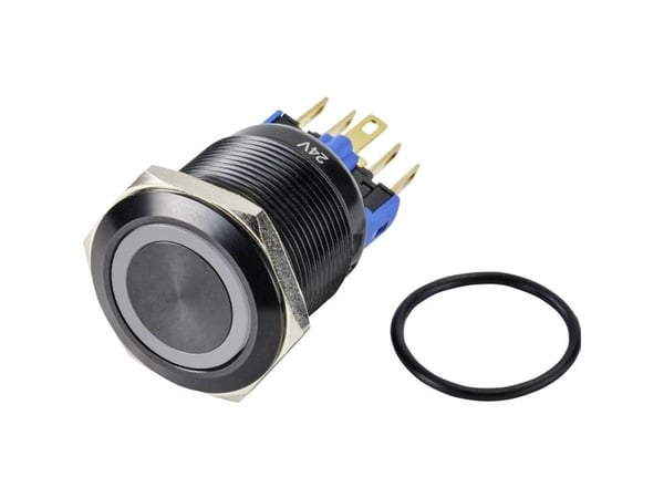 Conrad GQ22-11ZE/B/12V/A Trykknapp 250 V/AC 3 A 1 x Av/På IP65 låsbar 1 stk, Blå, Legert stål, 250 V, 3 A