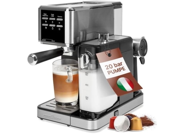 ProfiCook PC-ES-KA 1266, Espressomaskin, 1,5 l, Kaffe pute, Malt kaffe, 1100 W, Rustfritt stål