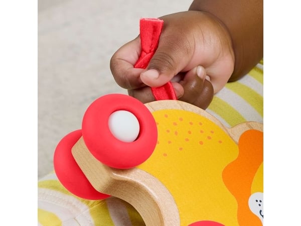 Fisher-Price Wooden Push Along Animals, lekebiler formet som løve og sebra til babyer som krabber og leker, 0,5 år, Tre, Flerfarget