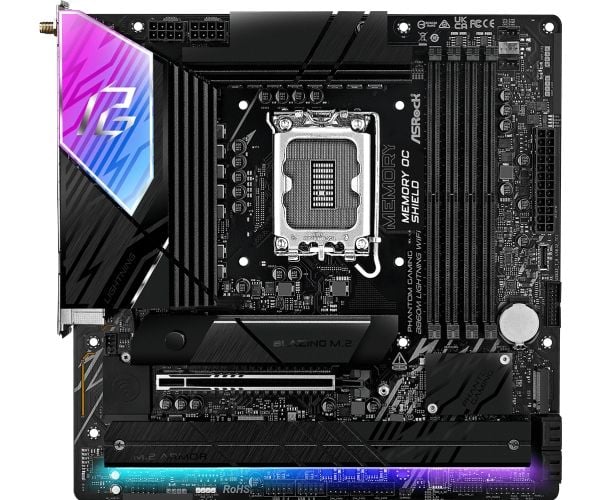 ASRock Phantom Gaming B860M LIGHTNING WIFI - Hovedkort - micro ATX - LGA1851-sokkel - B860 Chipset - USB4, USB-C 3.2 Gen2, USB 3.2 Gen 2, USB 3.2 G...