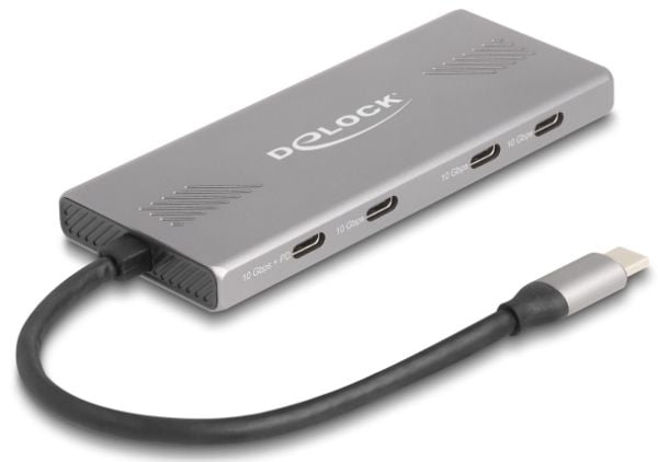 Delock 7-porttinen USB-keskitin 10 Gbps, jossa on 4 x USB Type-C-liitäntä ja 3 x USB Type-A-liitäntä PD 80 W:lla