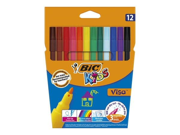 BIC KiDS Visa - Fibertuppenn - vannbasert blekk - 0.9 mm - fin (en pakke 12)