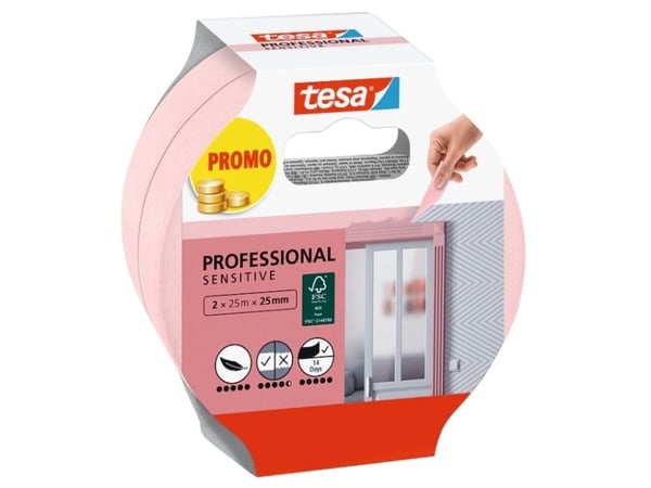 TESA 56267-00000-01, vaaleanpunainen, naamiointimateriaali, 25 m, 25 mm, 2 kpl