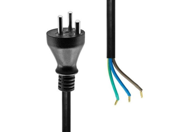 MicroConnect - Strömkabel - Typ K (hane) till blank tråd - 15 m - svart - Danmark