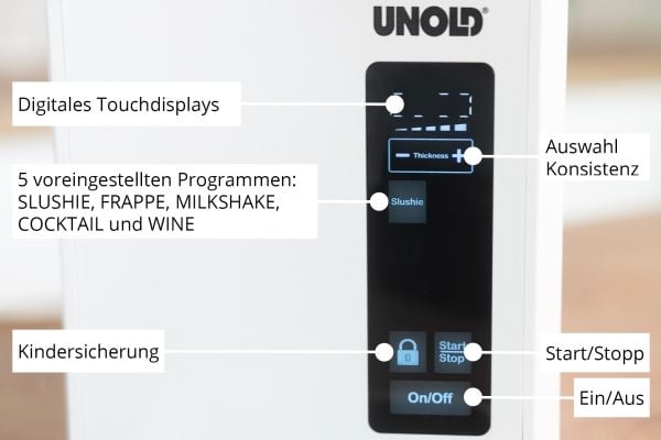 Unold Slush-Eismaschine Susi 48940, Kompressor-iskremmaskin, 2 l, Hvit, 1,2 m, Plast, Knapper