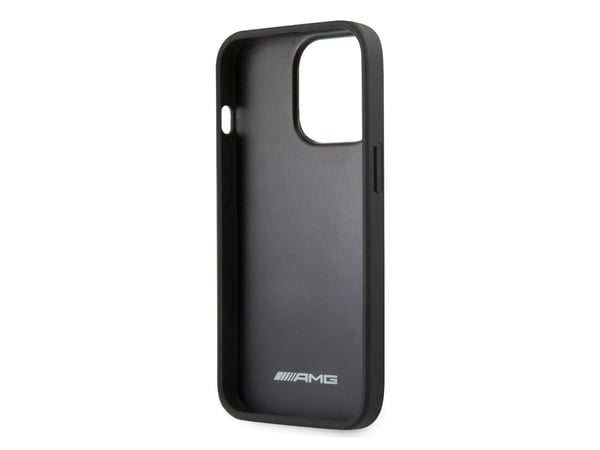 Mercedes Benz AMG AMHCP14XGSEBK iPhone 14 Pro Max 6.7, svart / svart hardt deksel, lær, pregede linjer