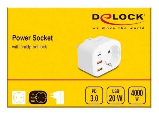 DeLOCK 11498, Tyyppi E/F hybridi, Tyyppi F, 250 V, 50 Hz, 16 A, Valkoinen