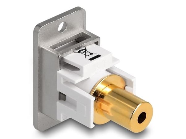 Delock paneeliasennuksen pistorasia 3,5 mm 4-pinninen pistorasiaan 3,5 mm 4-pinninen pistorasiaan, kullattu hopea / valkoinen