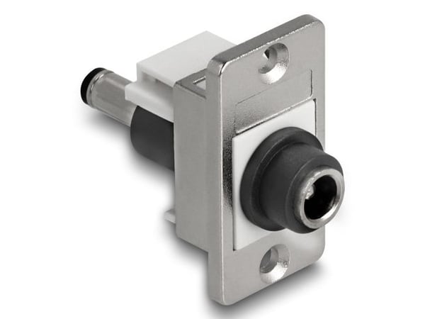 Delock - Strømkoblingsadapter - DC jack 5.5 mm x 2.1 mm (hunn) skott til DC-jack 5,5 mm x 2,5 mm (hann) - panel mount - sølv, hvit, svart