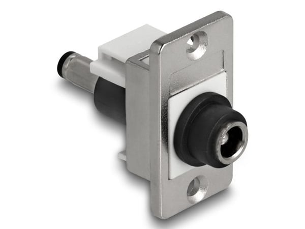 Delock - Strømkoblingsadapter - DC-jack 5,5 mm x 2,5 mm (hunn) skott til DC-jack 5,5 mm x 2,5 mm (hann) - panel mount - sølv, hvit, svart
