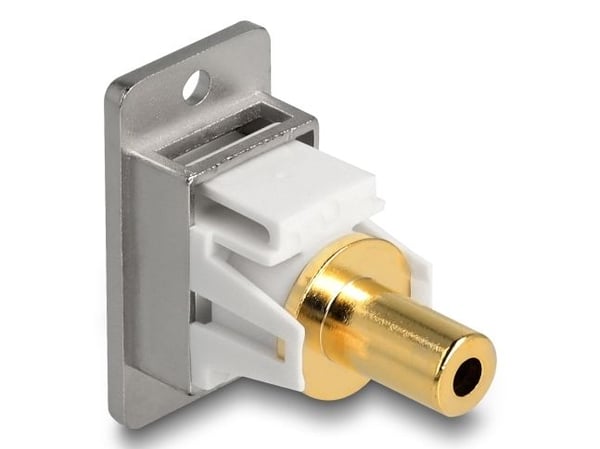 Delock paneeliasennettava 3,5 mm 3-nastainen pistorasia 3,5 mm 3-nastaiseen pistorasiaan 3,5 mm 3-nastaiseen pistorasiaan, kullattu hopea / valkoinen