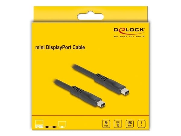 Delock - DisplayPort-kabel - Mini DisplayPort (hann) til Mini DisplayPort (hann) - DisplayPort 2.1 - 1 m - up to 80 Gbps data transfer rate, 16K 60...