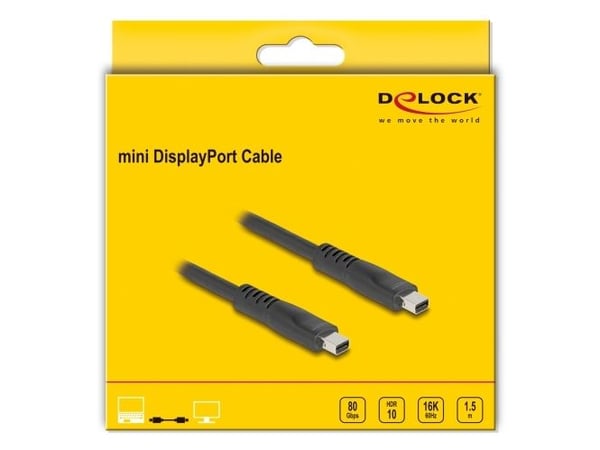 Delock - DisplayPort-kabel - Mini DisplayPort (hann) til Mini DisplayPort (hann) - DisplayPort 2.1 - 1.5 m - up to 80 Gbps data transfer rate, 16K ...
