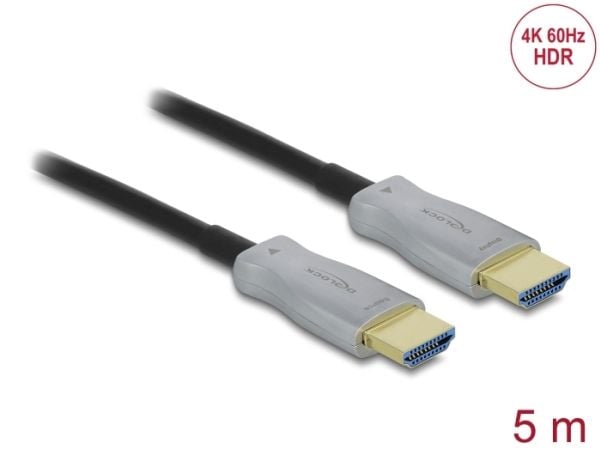 Delock - High Speed - HDMI-kabel - HDMI hann til HDMI hann - 5 m - hybridkobber / fiberoptikk - svart - Active Optical Cable (AOC), støtte for 4K 6...