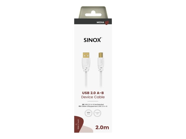 Sinox SOC04102, 2 m, USB A, USB B, USB 2.0, 0,48 Gbit/sek, hvit