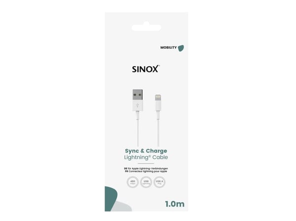 Sinox One - Lightning-kabel - USB hane till Lightning hane - 1 m - vit - upp till 480 Mbps datatöverföringshastighet