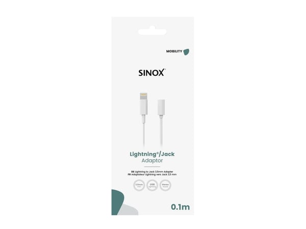 Sinox SOE03250, 0.1 m, salama, 3.5mm, urosliitin, naarasliitin, valkoinen