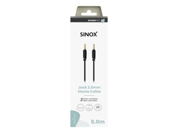 Sinox PRO 3,5mm mini jack kabel. 5m. Sort, 3.5mm, Hanstik, 3.5mm, Hanstik, 5 m, Sort