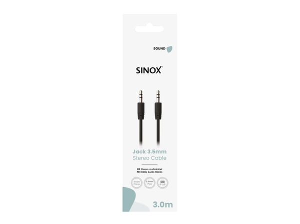 Sinox mini jack kabel. 3m. Sort, 3.5mm, Hanstik, 3.5mm, Hanstik, 3 m, Sort