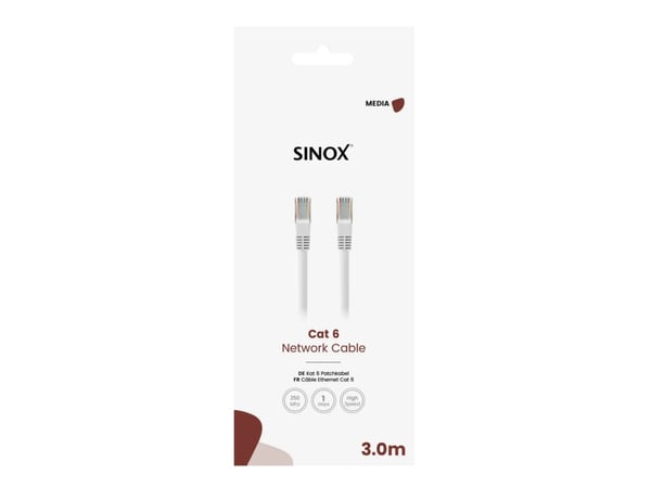 Sinox Cat6e kaapeli. 3m. valkoinen
