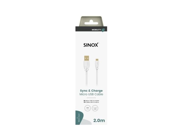 Sinox - USB-kabel - USB (hane) till mikro-USB typ B (hane) - USB 2.0 - 2 m - vit