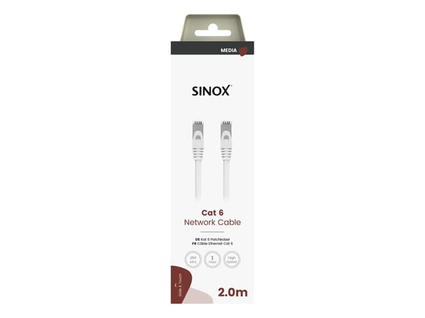 Sinox SOC08602, 2 m, Cat6, U/UTP (UTP), RJ-45, RJ-45, Valkoinen