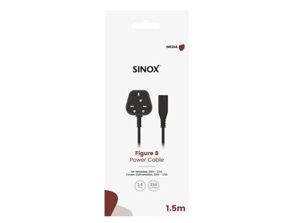 Sinox 8-tals strømkabel med UK stik. 1,5m. Lajittelu