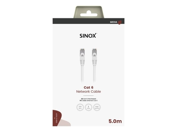 Sinox SOC08605, 5 m, Cat6, U/UTP (UTP), RJ-45, RJ-45, Hvit