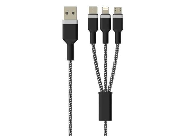 Sinox SHD04960, 1 m, USB C, USB C/Micro-USB B/Lightning, USB 2.0, 0,48 Gbit/s, Svart