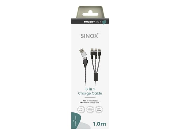 Sinox SHD04960, 1 m, USB C, USB C/Micro-USB B/Lightning, USB 2.0, 0,48 Gbit/s, Svart