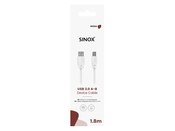 Sinox SOE04102, 1,8 m, USB A, USB B, USB 2.0, 0,48 Gbit/sek, hvit