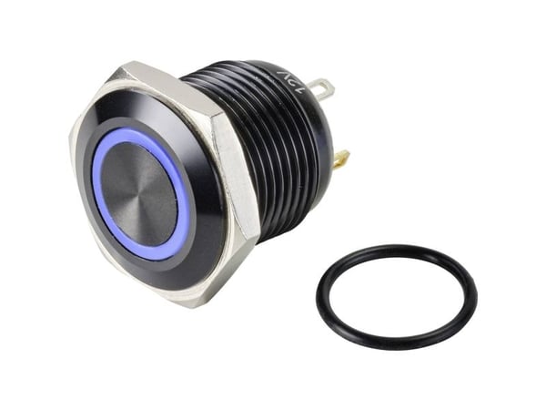Conrad GQ16F-10E/J/B/12V/A Trykknapp 48 V/DC 2 A 1 x Av/På IP65 momentan 1 stk, Blå, 48 V, 2 A