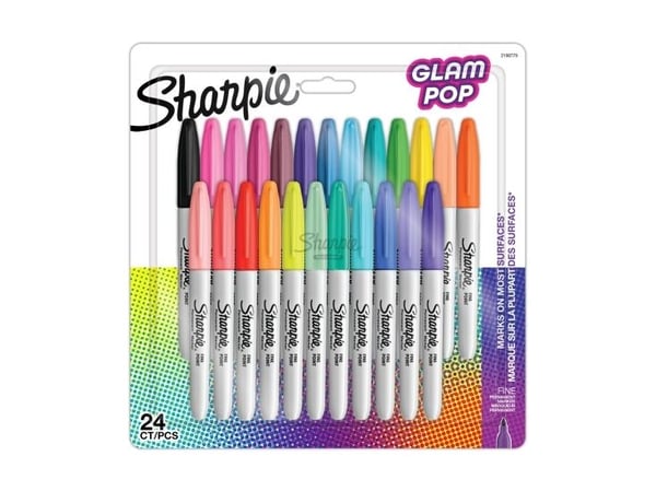 Sharpie 2198779, 24 kpl, musta, Sininen, Vihreä, Oranssi, Vaaleanpunainen, Punainen, Keltainen, Ohut pää, Valkoinen, 1 mm