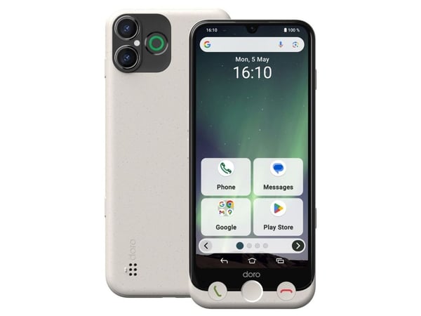 Doro Aurora A30, 15,5 cm (6.1"), 6 GB, 128 GB, 50 MP, Android 14, Musta, Valkoinen