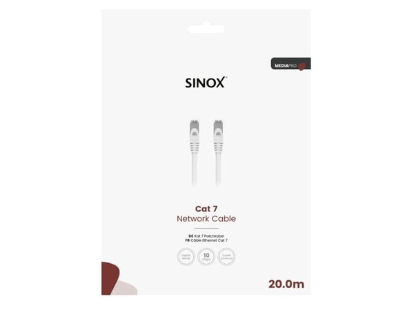 Sinox PRO S-FTP Cat7 verkkokaapeli. 20m. valkoinen