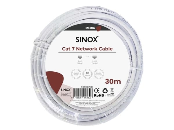 Sinox SXC08730, 30 m, Cat7, S/FTP (S-STP), RJ-45, RJ-45, Hvit