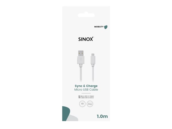 Sinox - USB-kabel - Micro-USB type B (hann) til USB (hann) - USB 2.0 - 1 m - hvit