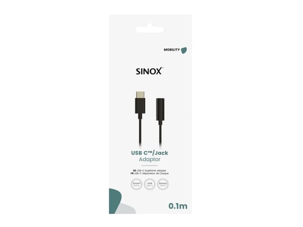 Sinox - USB-C til hodetelefons-jakkadapter - USB-C hann til 3,5 mm telefonjakk hunn - 15 cm - svart