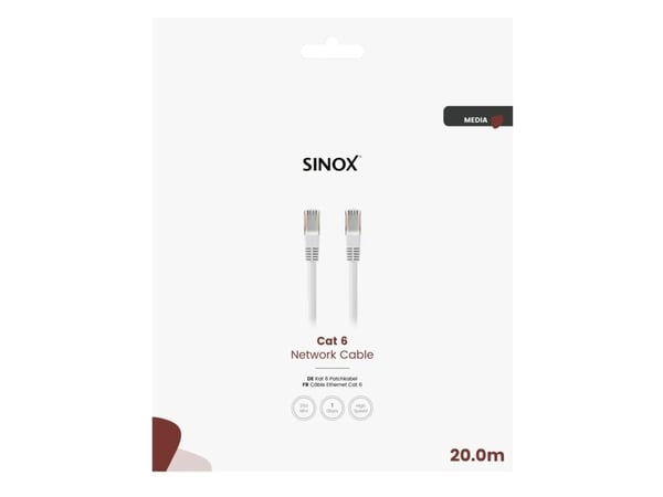 Sinox Cat6e kaapeli. 20m. valkoinen