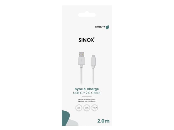 Sinox - USB-kabel - USB-C (hann) til USB (hann) - USB 2.0 - 2 m - hvit