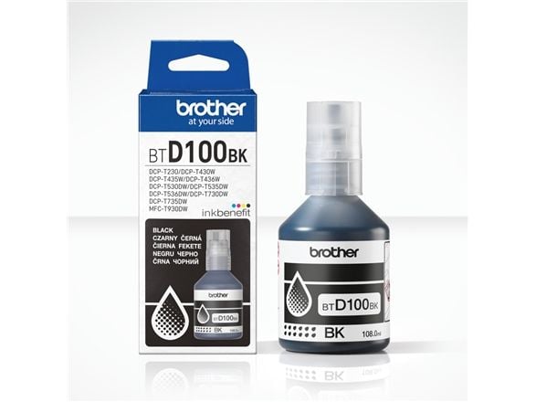 Brother BTD100BK - 108 ml - høykapasitets - svart - original - hengeboks - blekkrefill - for Brother DCP-T530DW, DCP-T730DW, MFC-T930DW