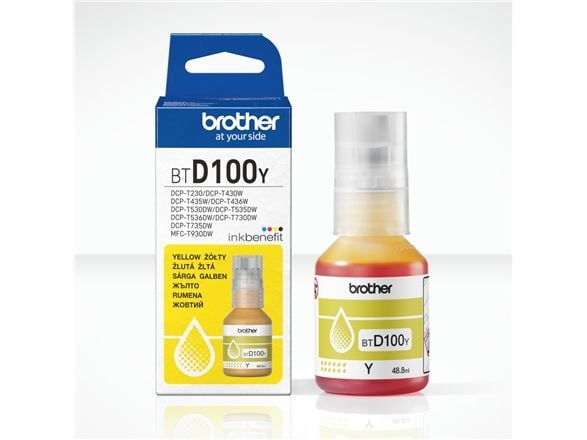 Brother BTD100Y - 48.8 ml - høykapasitets - gul - original - hengeboks - blekkrefill - for Brother DCP-T530DW, DCP-T730DW, MFC-T930DW
