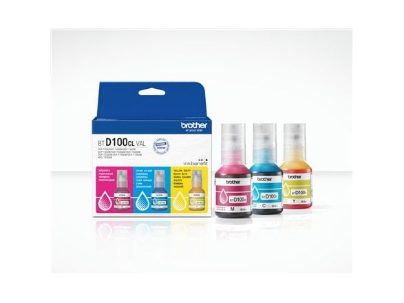 Brother BTD100CL Value Pack - 3 pakker - høy kapasitet - gul, cyan, magenta - original - hengende eske - blekkpåfylling - for Brother DCP-T530DW, D...