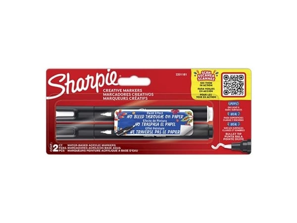 Sharpie 2201181, 2 kpl, musta, Valkoinen, Pyöreä pää, musta, Valkoinen, 2,5 mm, Kupla