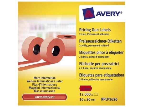 Avery RPLP1626, Punainen, Hintalappu, Kiinteä, Paperi, 26 mm, 16 mm