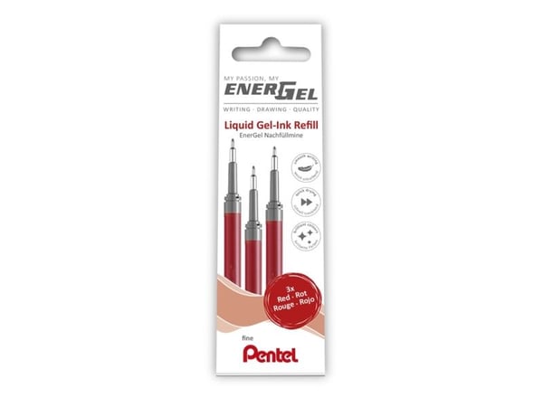 Refill, Pentel EnerGel, LRN5-3B, 0,25MM rød - (12 stk.)