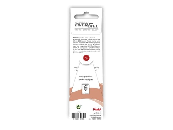 Refill, Pentel EnerGel, LRN7-3B, 0,35MM rød - (12 stk.)
