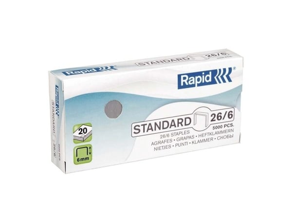 Rapid Standard - Stifter - 26/6 - 6 mm - galvanisert stål - pakke av 5000 - for Classic K2, K45; Economy E15, E26; Fashion F18; Fashion StandUP Ult...
