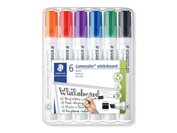 Staedtler 351 B WP6, 6 stykker, Svart, Blå, Grønn, Oransje, Rød, Fiolett, Hvit, Hvit, Polypropylen (PP), 2 mm